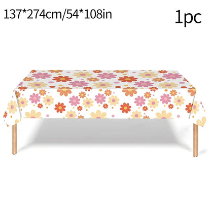 24pcs 7/9inch Pink Daisy Theme Disposable Tableware Flower Plate Napkin Straws Banner Birthday Party Baby Shower Wedding Decor Good Vibrations