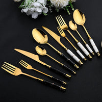 24Pcs Cutlery Set Stainless Steel Dinnerware Kitchen Fork Knife Tea Spoon Tableware Set Flatware Set Gold Silverware Set Good Vibrations