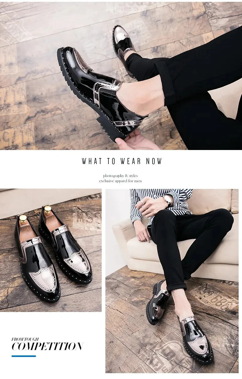 Fashionable Formal Men Shoes Lightweight Outdoor Loafers Thick Soled Wear-resistant Leather Shoes Black Gold andSilverSizes38-48 Good Vibrations
