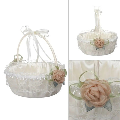 Fashion Lace Wedding Flower Basket Rose Flower Ribbon Bow Satin Bow Hanbag Tote Bag Storage Bag Flower Girls Basket Party Good Vibrations