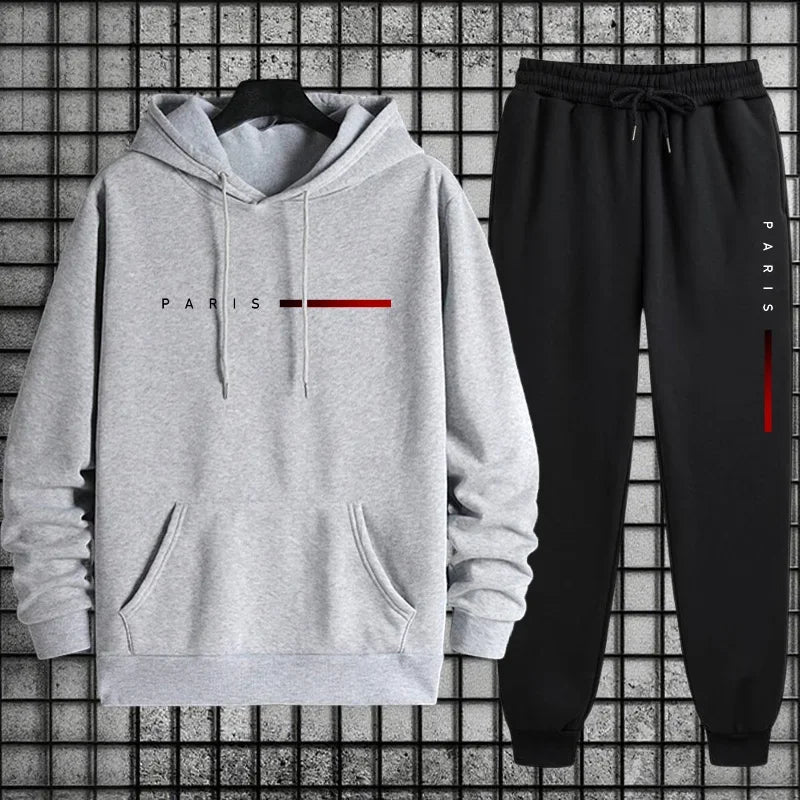 Men Paris Fashion Tracksuit Hoodie and Sweatpants Set with Soft Touch Fabric Autumn Winter Male Home Outdoor Comfort Warm Outfit Good Vibrations