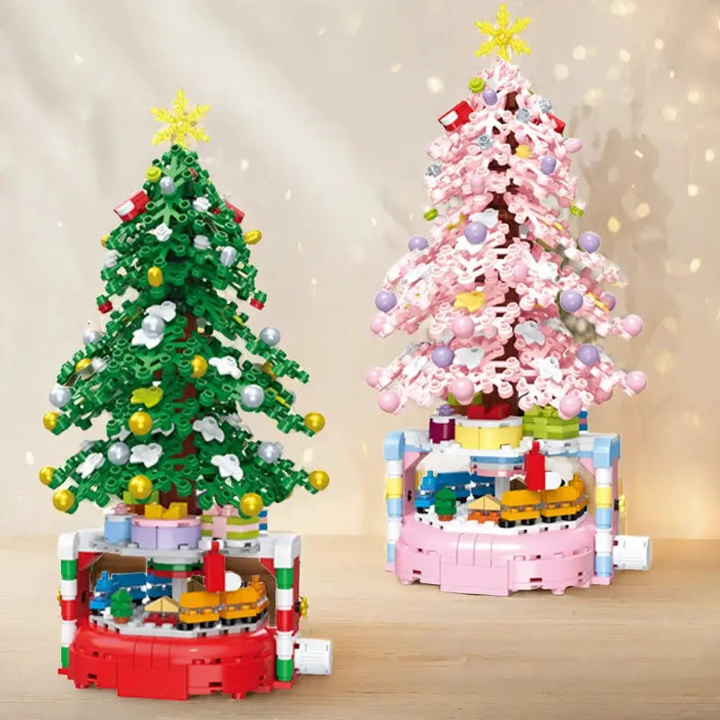 Christmas tree building block potted plant decorations large and small green plant pink Christmas holiday gifts Good Vibrations