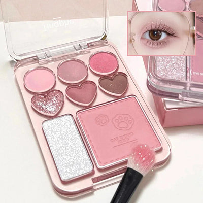 8-color Pearl Glitter Matte Peach Pink Blusher Highlight Eye Shadow All-in-one Plate Korean Makeup Pink Orange Eyeshadow Make Up
