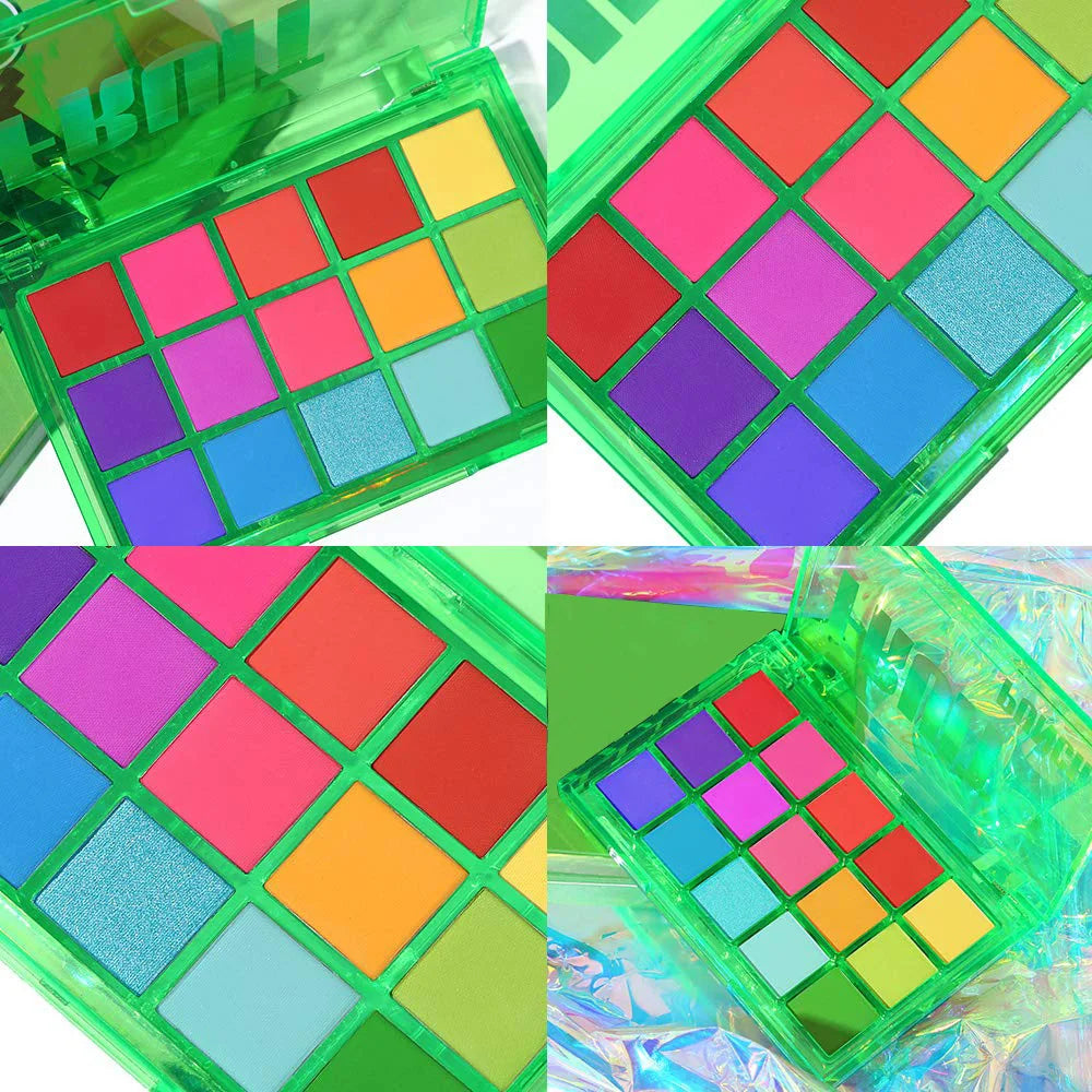 15 Colors Eyeshadow Palette Set Colorful Neon Rainbow Makeup Eyeshadow Palette Vibrant Shimmer Matte Pigmented Blendable Make Up Good Vibrations