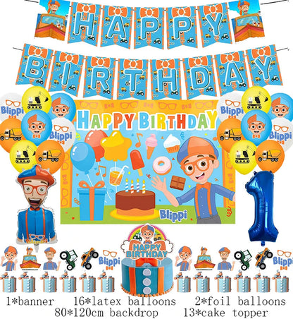 New Blippiing Birthday Party Decoration Foil Balloon Backdrop Banner Cake Topper Baby Birthday Party Supplies Good Vibrations