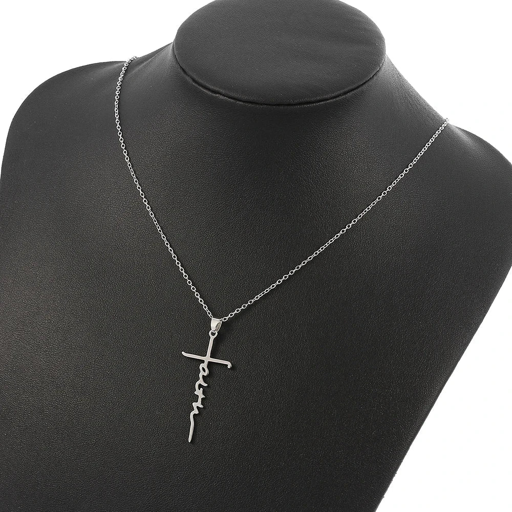 Necklace for Women European and American Fashion Cross Pendant Faith Inspiration Necklace Accessories Good Vibrations