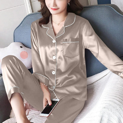 Women Pijama Sets Women Pajamas Sets Sexy Silk Polyester Female Pyjamas Home Clothing Sleepwear Long-sleeve Cardigan Set Good Vibrations