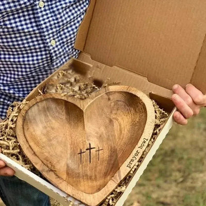 Wooden Religious Christian Congregation Gift Prayer Bowl Gratitude Heart Prayer Bowl Christian Gifts Wood Prayer Dough Bowl Gift Good Vibrations