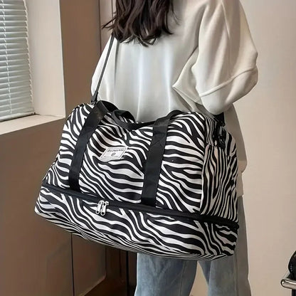 Large Capacity Nylon Travel Duffle Bag with Animal Print, Sports Gym Storage Bag, Portable Women'S Weekender Overnight Bag Good Vibrations