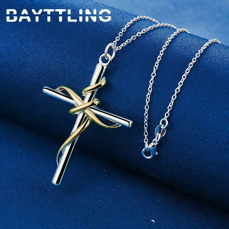 925 Sterling Silver 16-30 Inches Simple Cross Necklace For Women Men Fashion Wedding Gift Jewelry Good Vibrations