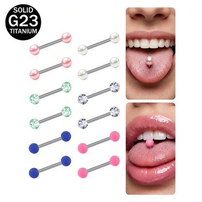 14G 12pcs Colorful Ball Tongue Piercing Titanium Straight Bar Tongue Ring Nipple Ring Length 12mm 14mm 16mm 18mm For Women Men Good Vibrations