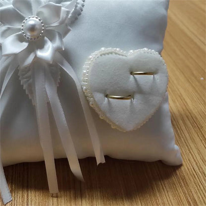 Wedding Ring Pillow Elegant Heart Bowknot Ring Bearer Pillow Portable Wedding Supplies