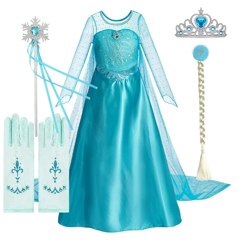 Halloween Elsa Dress for Girls Children Party Princess Costume Kids Disguise with Long Cloak Girl Snow Queen Carnival Clothes Good Vibrations