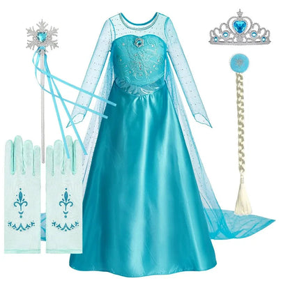 Halloween Elsa Dress for Girls Children Party Princess Costume Kids Disguise with Long Cloak Girl Snow Queen Carnival Clothes Good Vibrations