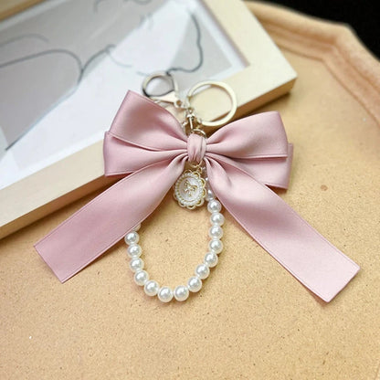 Creative Bow, Pearl Chain Keychain, Women's Fashion Bag Pendant, Car Keychain, Personalized Ribbon Necktie Good Vibrations