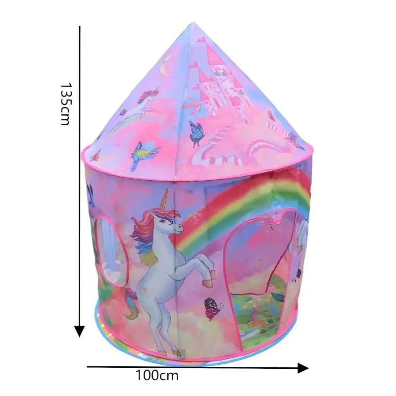 A 50inX40in Rainbow Unicorn Castle Kids' Tent, A Foldable Playhouse For Children to Play and Have Fun Good Vibrations