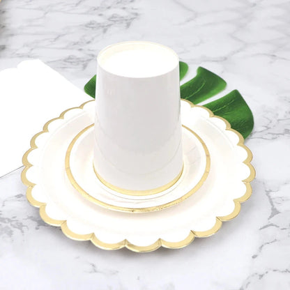 White Disposable Tableware Set Party Gold Paper Plate Wedding Necessitie Birthday Party Baby Shower Decorations Wedding Supplies Good Vibrations