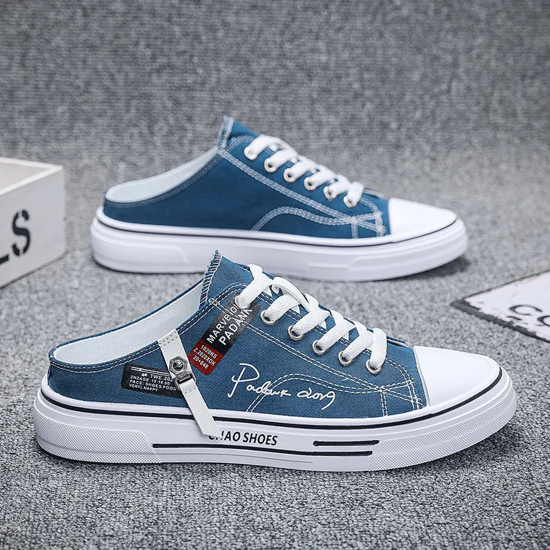 Men Half Slippers Fashion Low-top Canvas Shoes Men Outdoor Casual Walking Shoes Comfortable Breathable Men Vulcanized Shoes New Good Vibrations