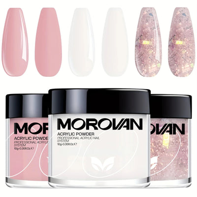 3-in-1 Beige Pink Acrylic Nail Powder Quick Drying Odorless Non-Toxic Easy Blend No Nail Lamp Needed Gift for Women and Girls