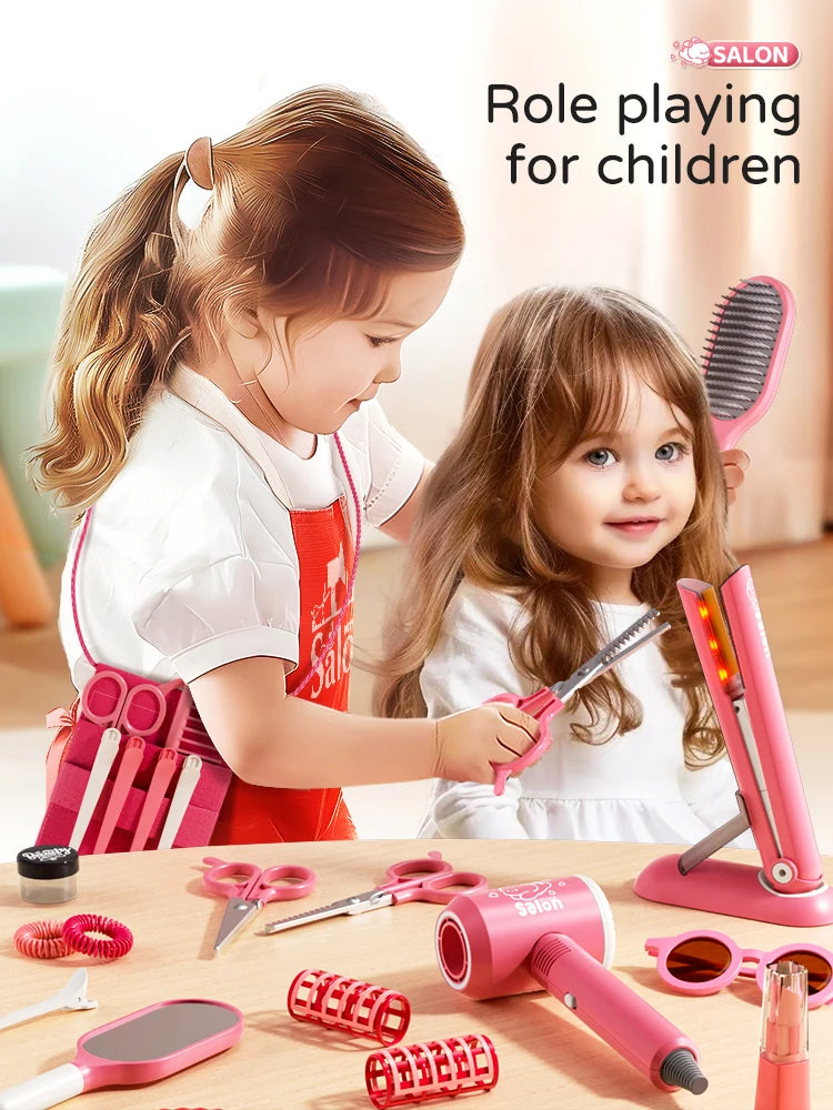 Kids Make Up Toys Simulation Haircut Kit Children's Hair dryer Role Playing Game Educational Toys For Girls Pretend Play Gifts Good Vibrations