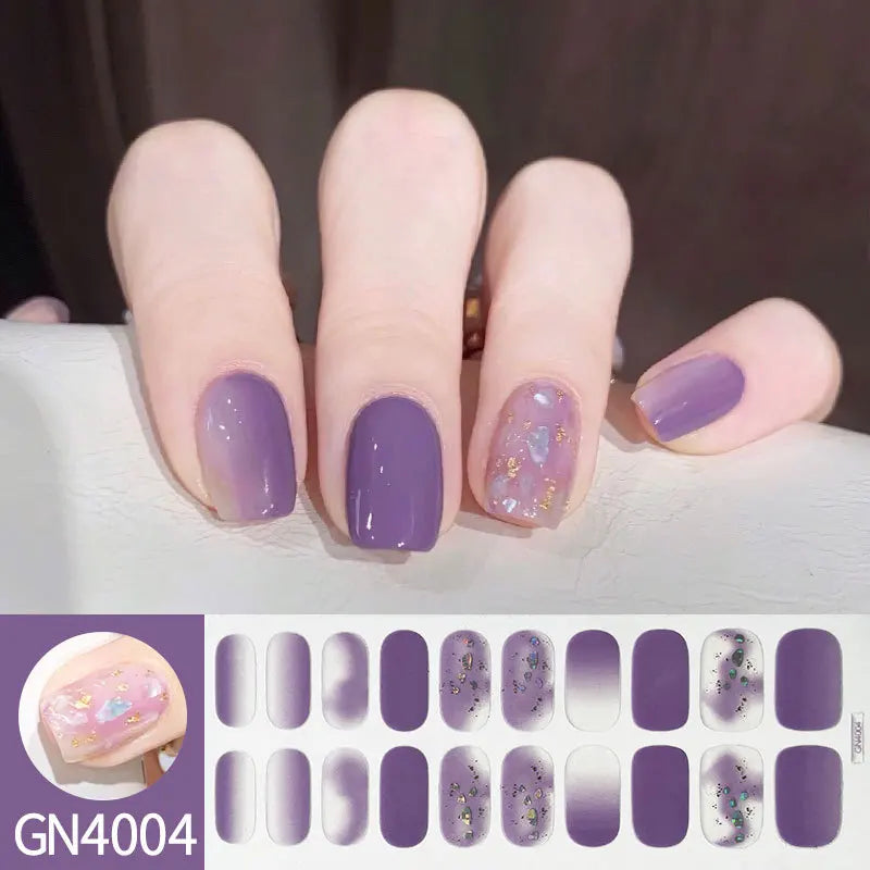 20Tips Semi-Cured Gel Nail Sticker Pure Color Uv/Led Lamp Gel Nail Polish Wraps Long-Lasting Full Cover Gel Sticker Nail Decor Good Vibrations