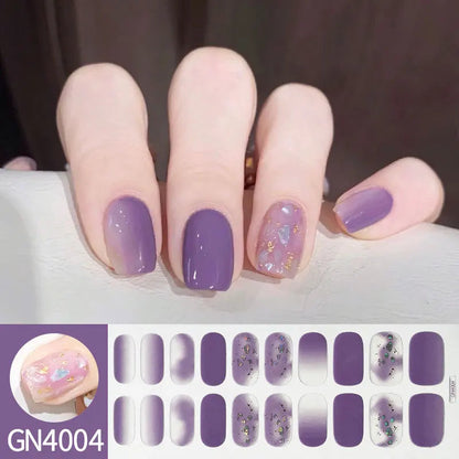 20Tips Semi-Cured Gel Nail Sticker Pure Color Uv/Led Lamp Gel Nail Polish Wraps Long-Lasting Full Cover Gel Sticker Nail Decor Good Vibrations