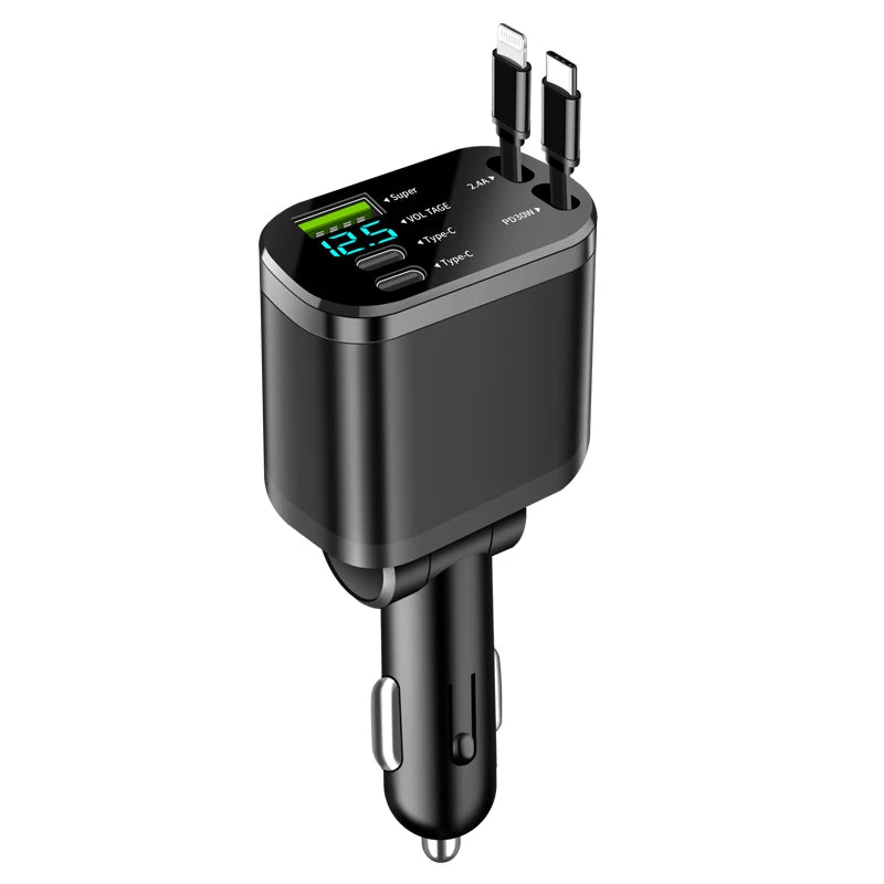 Car charger, car charger with retractable cable, car PD, car fast charging, super fast charging, flash charging, five in one cig Good Vibrations