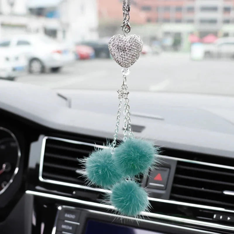 Fashion Diamond Car Accessorie Bling Hairball Pendant Auto Rearview Mirror Pendant Birthday Gift Auto Decoraction Ornaments Good Vibrations