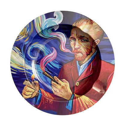 Round Cigarette Ashtray Tobacco Herb Metal Rolling Tray Smoking Accessories Bar Cigar Creative Personality Men's Gadgets Good Vibrations Adult Super Store