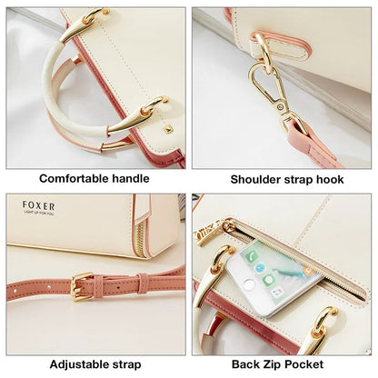 FOXER Women Split Leather Shoulder Bag Elegant Handbag Smal Tote Female Large Capacity Lady Crossbody Bag Stylish Messenger Bags Good Vibrations