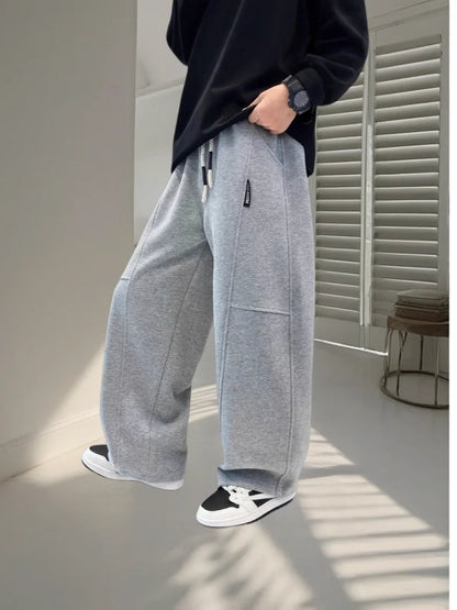 2026 New Spring Casual Kids Pants Black Elastic Waist Straight Leg Sweatpants for Boys Loose Pocket Children Trousers Good Vibrations