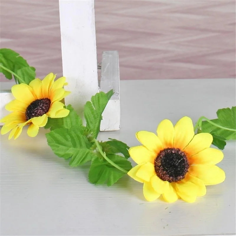 1/2/5pcs 260cm Artificial Yellow Sunflower Garland Flower Vine Wedding Floral Arch Decor Silk Good Vibrations