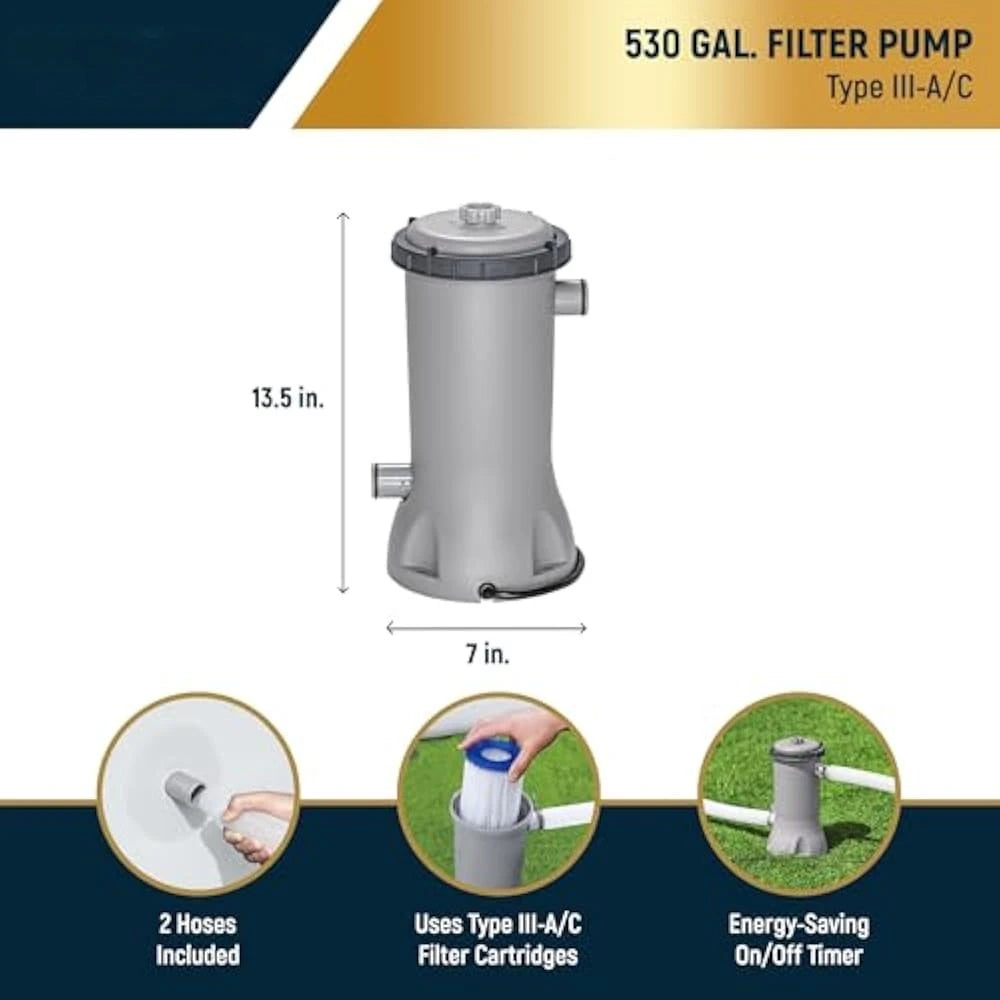 12 Foot by 30 Inch Round Above Ground Swimming Pool Set Outdoor Metal Frame Family Pool with Filter Pump Good Vibrations