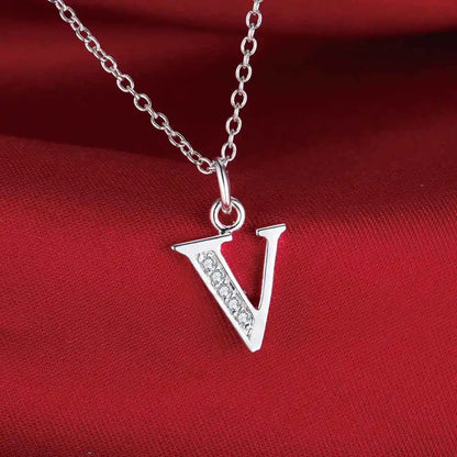 26 Letters 925 Sterling Silver Necklace Pendant Zircon For Women Exquisite Student Girlfriend Jewelry Accessories Wedding Gift Good Vibrations