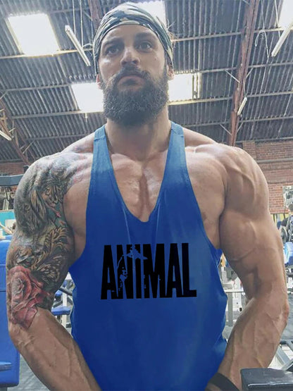 ANIMAL Letter Printed Gym Clothing Mens Bodybuilding Fitness Tank Top Cotton Raceback Stringer Singlets Workout Sleeveless Shirt Good Vibrations