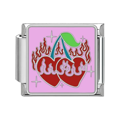 Cute Bow Knot Heart Cherry Sweet Pink Red Italian Charm Links Fit 9mm Bracelet Stainless Steel Women Jewelry DIY Making Gifts Good Vibrations Adult Super Store