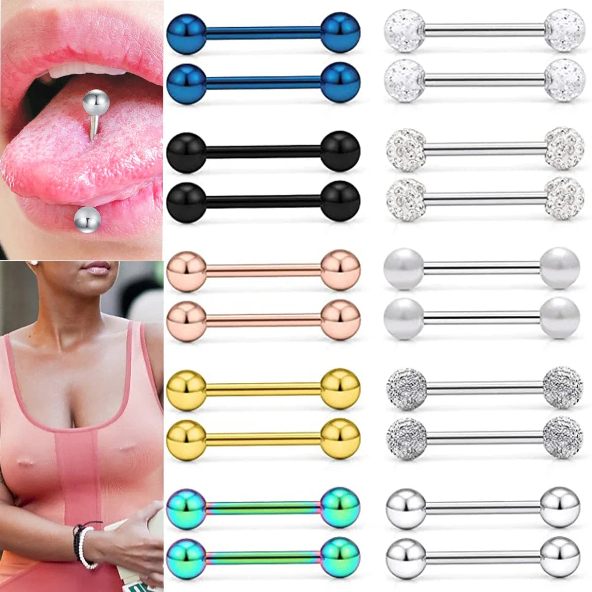 14G Tongue Rings Nipple Rings Surgical Steel Barbell Nipplering Body Piercing Jewelry for Women Men 12MM 14MM 16MM 18MM Bar Leng Good Vibrations