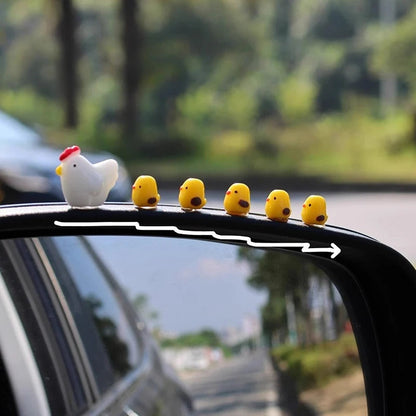 Cute Mini Chickens Car Dashboard Accessories Fun Chicks Car Rearview Mirror Decor Interior Ornaments Fairy Garden Home Car Gifts Good Vibrations