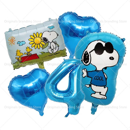 Snoopy Birthday Balloons Set boy girl Number Balloon Suit Foil Ballon Cartoon Birthday Party Supplies Decor Baby Shower Gift Good Vibrations