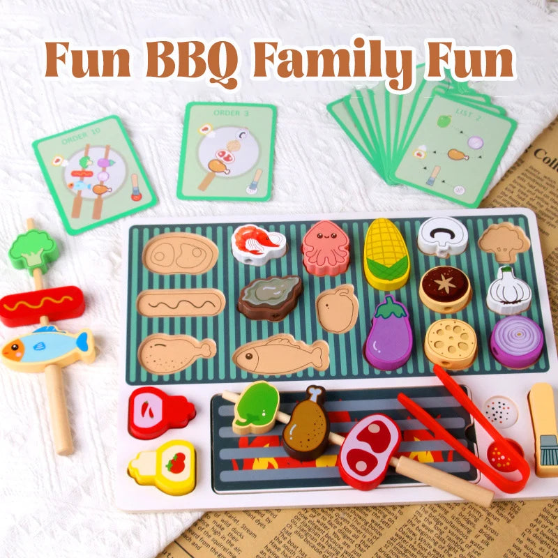Simulation Kitchen Pretend Toy Wooden Toddler DIY BBQ Toy Set Classic Game Montessori Educational Toy For Children Kids Gift Good Vibrations