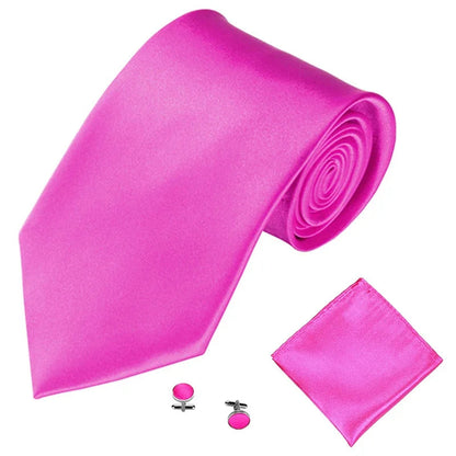 Fashion Men Women Tie Set 10CM 4'' Wedding Accessories Black White Red Blue Gray Yellow Pink Purple Cufflinks Hanky Necktie Sets Good Vibrations