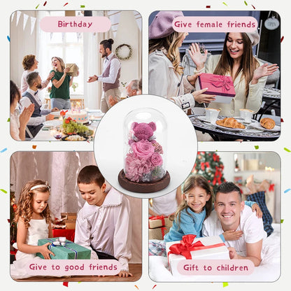 Valentine's Day Gift for Girlfriend Eternal Preserved Rose Flower Gift Box Teddy Bear Eternal Flower with Lights Gift for Women Good Vibrations