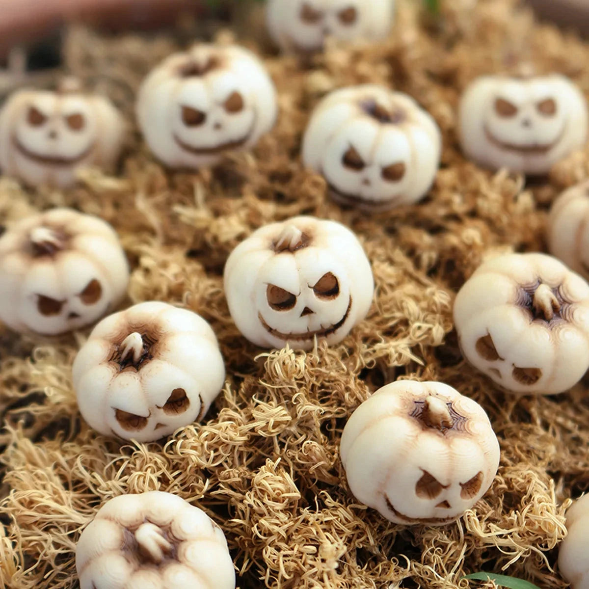 20Pcs Mini Ghost Face Pumpkin Decor Set - Halloween Resin Ornaments for Garden Potting, Micro Landscape & Party Decoration Good Vibrations