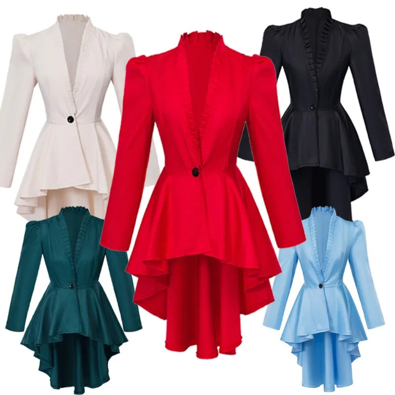 Women Medieval Victorian Costume Tuxedo Tailcoat Gothic Steampunk Trench Irregular Hem Vintage Frock Outfit Coat Party Dress Good Vibrations