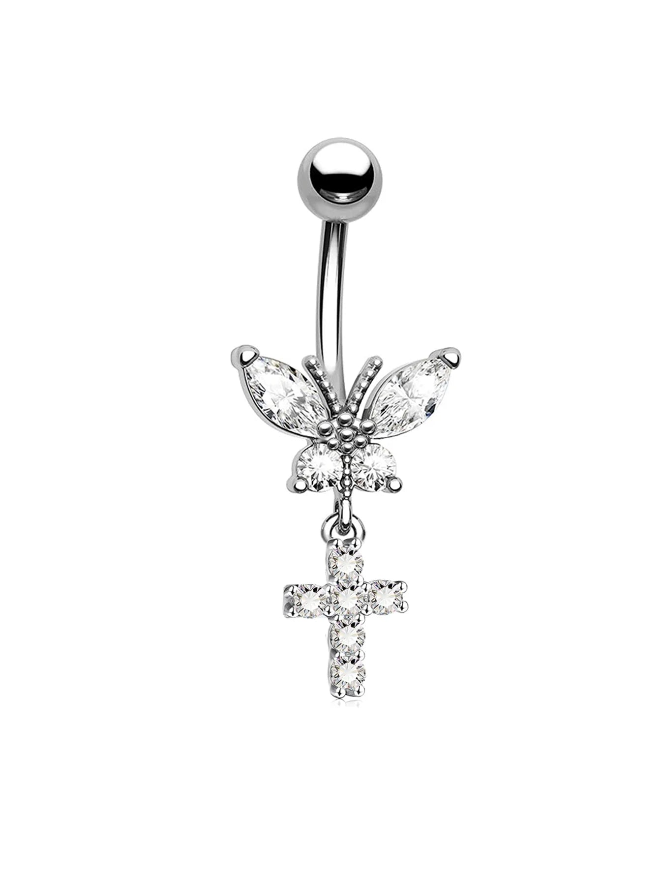 Butterfly Dangle Belly Button Ring Surgical Steel Navel Rings Pink Zircon Umbilical Ring Hypoallergenic Tummy Ring  Piercing Good Vibrations Adult Super Store