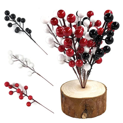 Christmas Decoration Red Berries Artificial Foam Black White Berry Flower Branches DIY Wreath Xmas Tree Wedding Party Home Decor Good Vibrations