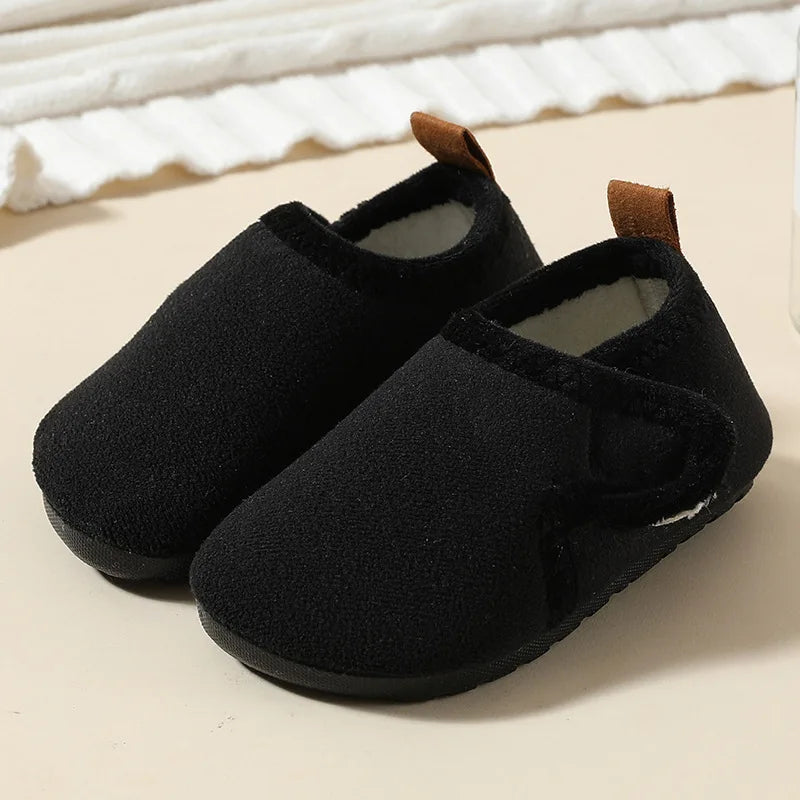 Autumn Winter Indoor Kids Shoes Anti Slip Soft Sole Children Floor Shoes Boys Girls Plush Warm Cotton Slipper Solid Home Shoes Good Vibrations