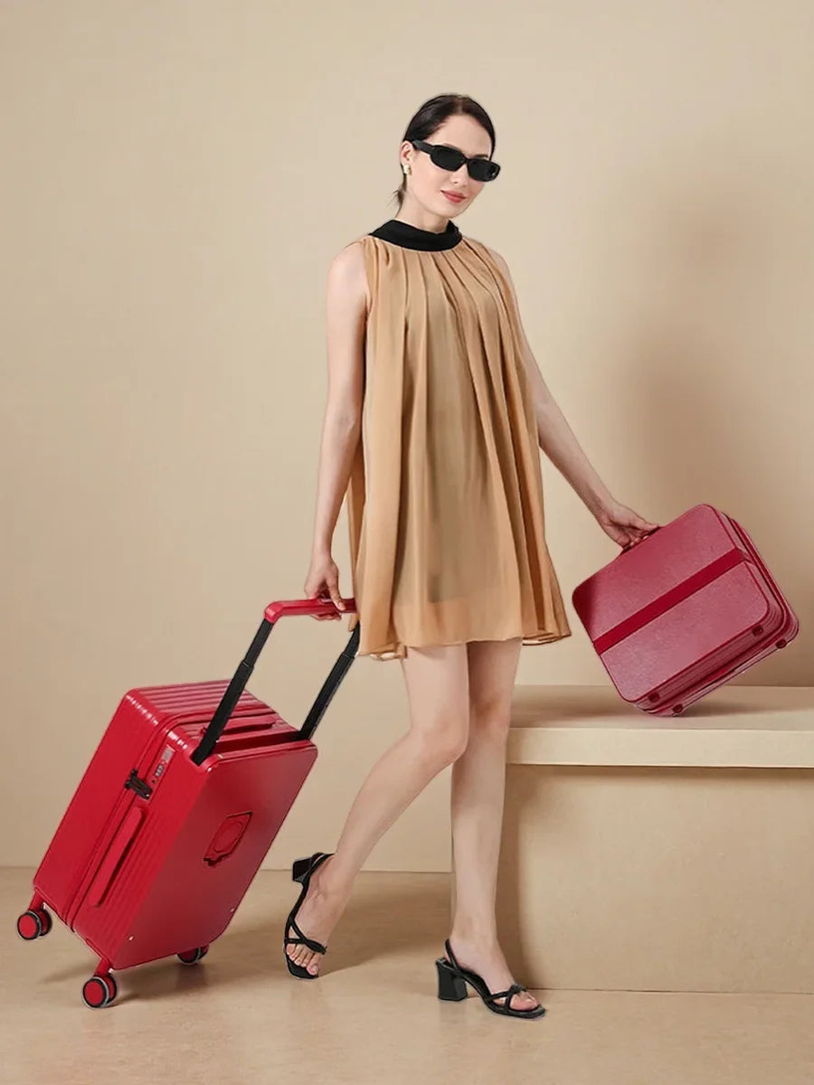 20+14"24+14" Luggage Set with USB & Cup Holder TSA Lock 360° Wheels Side-standing foot hook PC+ABS Suitcase Foldable Travel case Good Vibrations