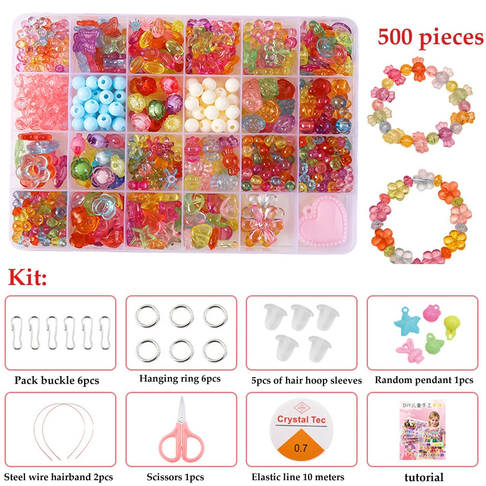500pcs DIY Handmade Beaded Children's Toy Creative Loose Spacer Beads Crafts Making Bracelet Necklace Jewelry Kit Girl Toy Gift Good Vibrations