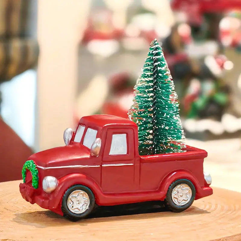 Christmas Truck with Christmas Tree Statue Resin Festival Decorations for Home Bedroom Living Room Christmas Atmosphere Decor Good Vibrations
